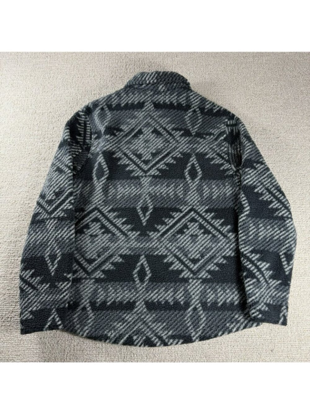 Frye Aztec Pattern Striped Button Up Fleece Jacket Gray Black Men’s Size Medium - Picture 6 of 6